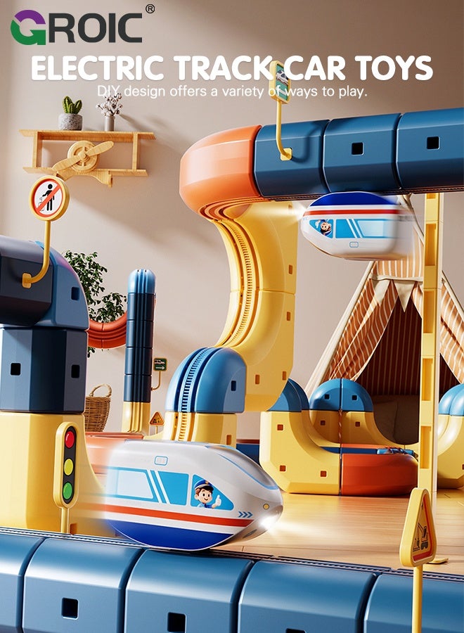 GROIC 56Pcs 3D Infinity Cube Track Magnetic Electric Train Set for Kids 3 4 5 6 7 8, 3D Flexible Race Track Gravity Defying Train Track Stem Learning Toy for Toddlers, DIY Montessori Building Kits - Image 2